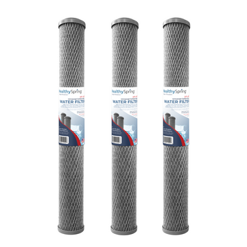 CarbonWrappedMeltblown, 5 Mic, 2.5"OD,  20"L, DOE - Bonded, Buna, Netting, Healthy Spring 3PK