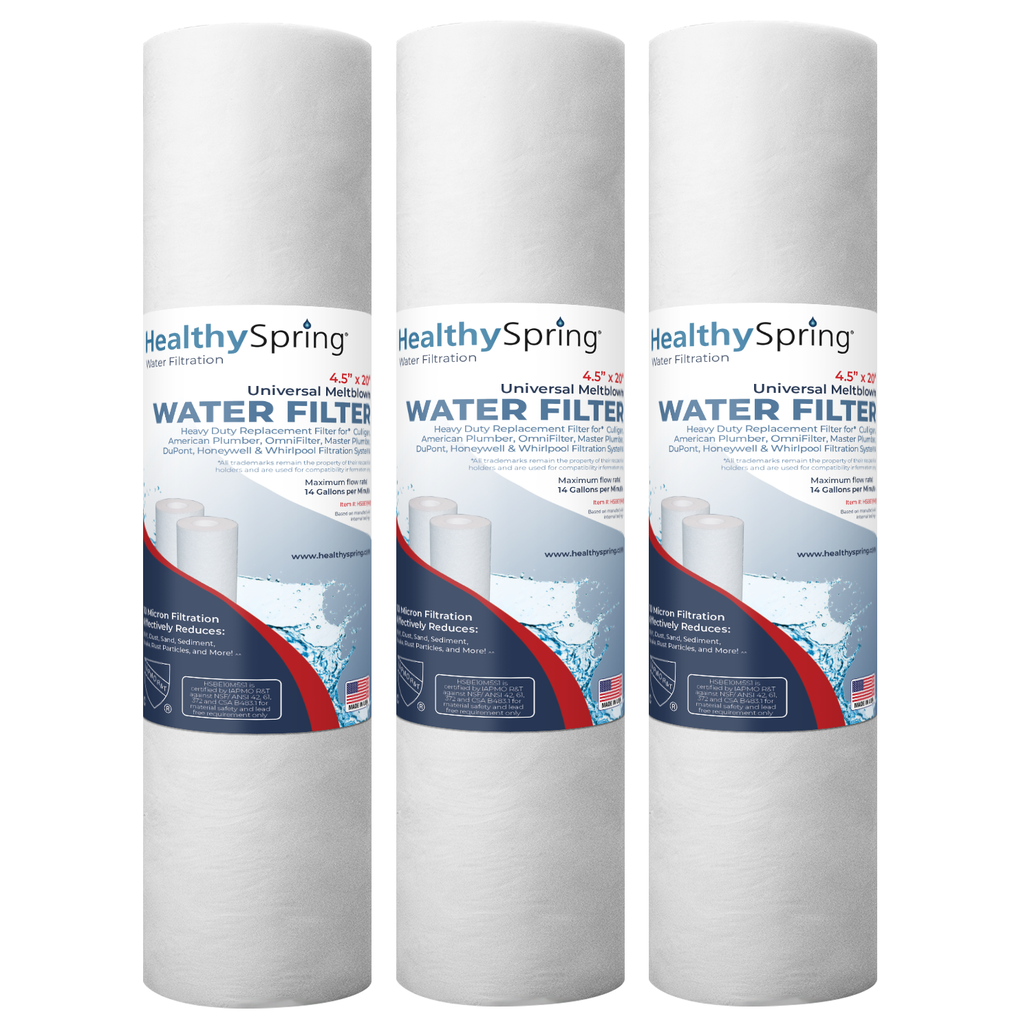 Meltblown, 1 Micron, 4.5"OD, 20" Length, DOE, Healthy Spring 3PK