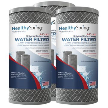 CarbonWrappedMeltblown, 5 Mic, 4.5"OD,  9.875"L, DOE - Bonded, Buna, Netting, Healthy Spring 3PK
