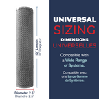 CarbonWrappedMeltblown, 5 Mic, 2.5"OD,  9.875"L, DOE - Bonded, Buna, Netting, Healthy Spring 3PK