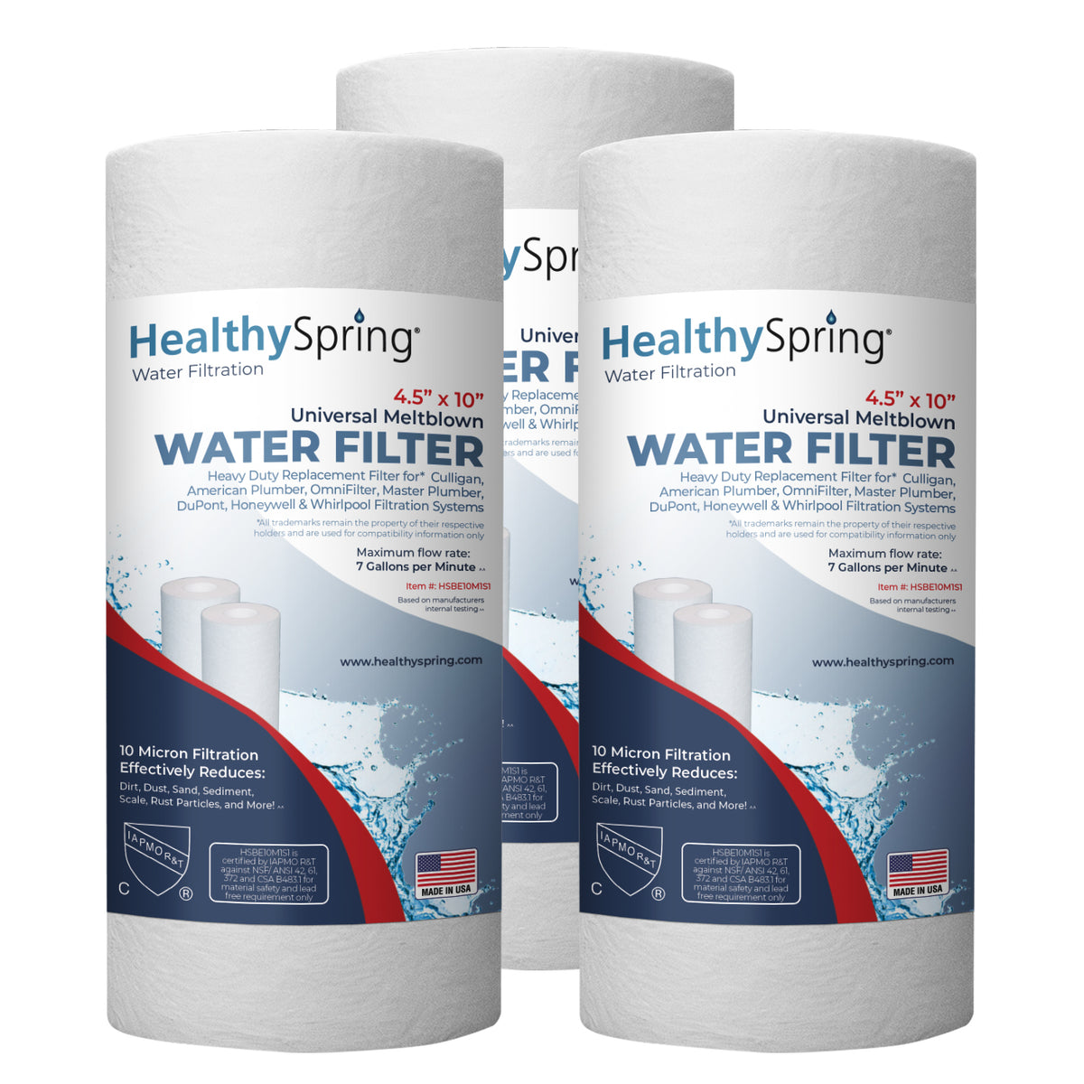 Healthy Spring 4.5" x 9.875" Meltblown Sediment Filter 1 Micron 3-Pack