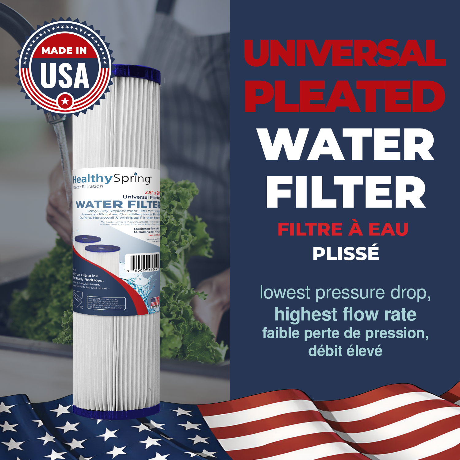 Pleated, 27 Micron, 2.5"OD, 20" Length, Healthy Spring 2PK