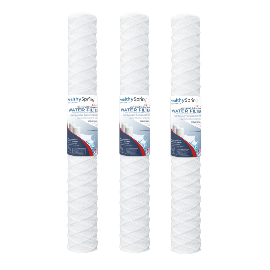 Healthy Spring 2.5" x 20" String Wound Sediment Filter 10 Micron 3-Pack