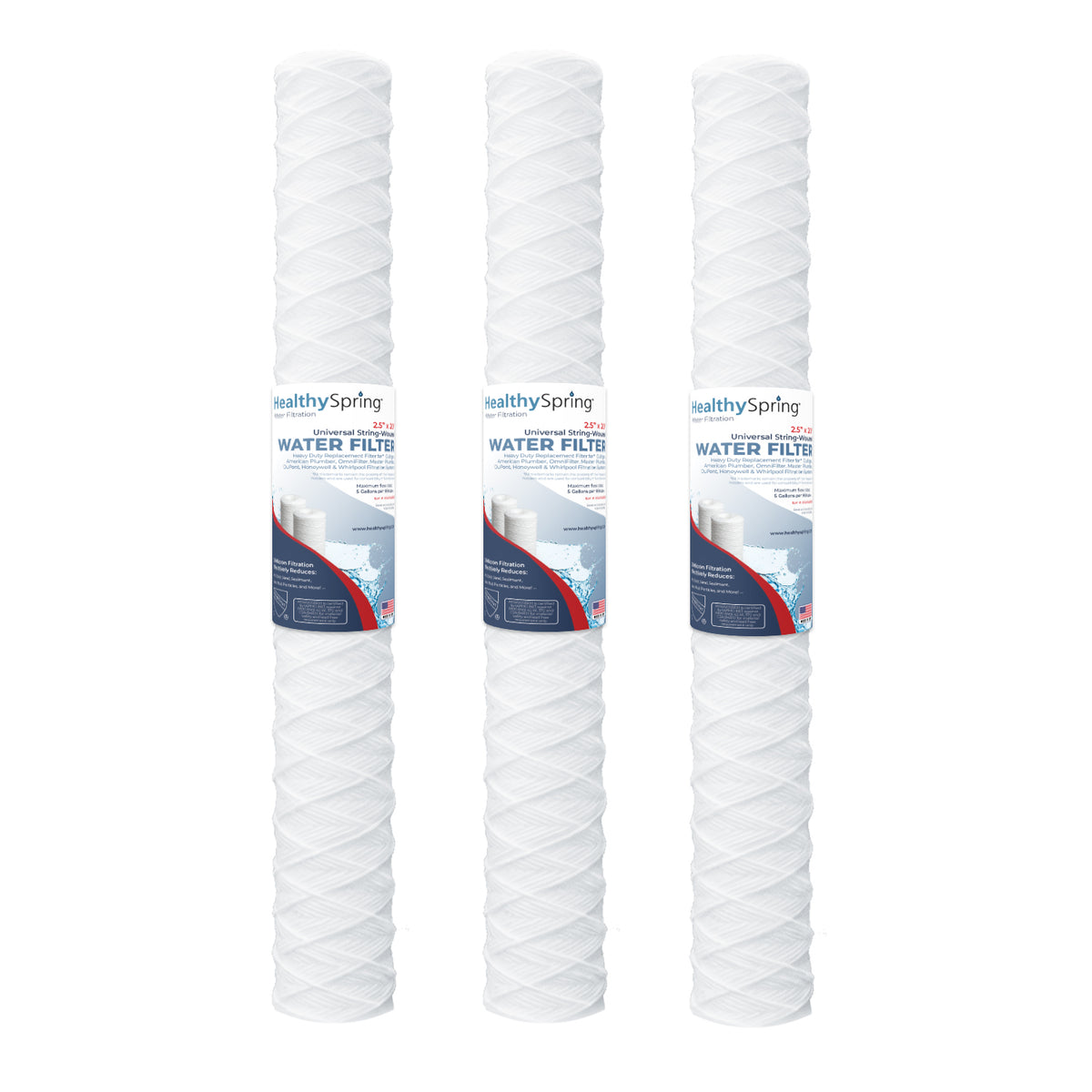 Healthy Spring 2.5" x 20" String Wound Sediment Filter 10 Micron 3-Pack