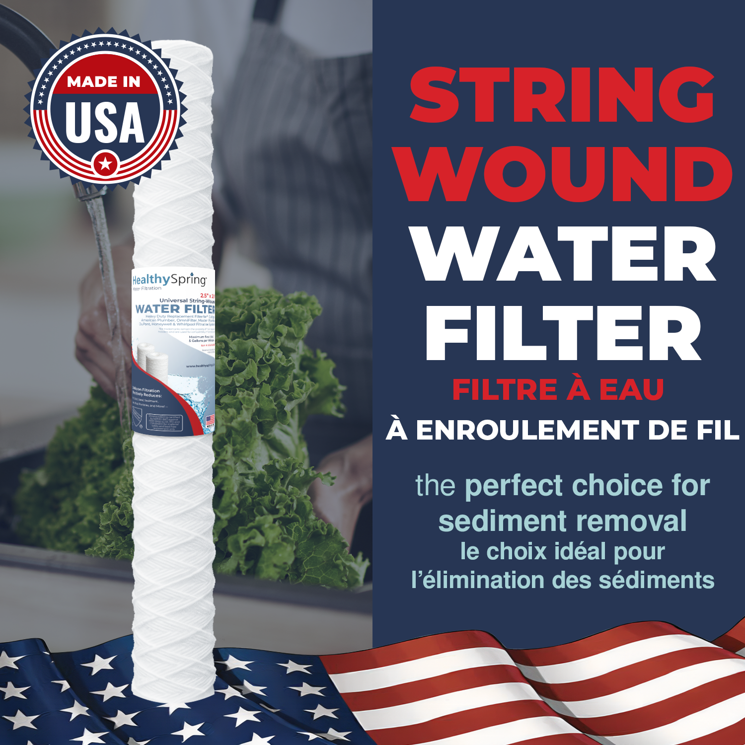 Stringwound, 5 Micron, 2.5"OD, 20" Length, DOE, Healthy Spring 3PK