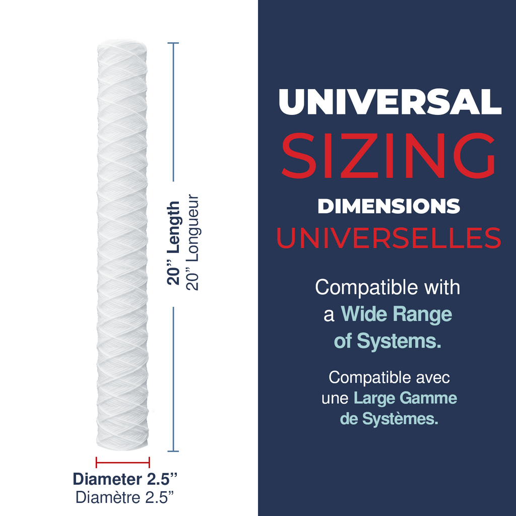 Stringwound, 20 Micron, 2.5"OD, 20" Length, DOE, Healthy Spring 3PK