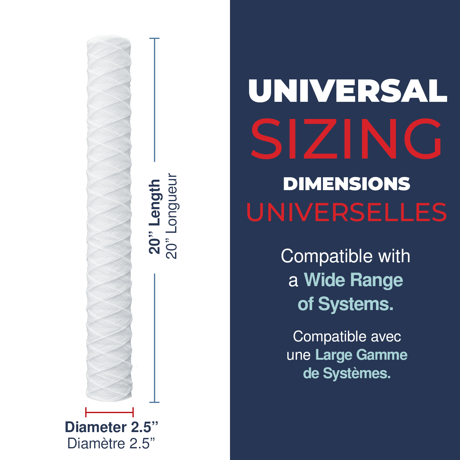 Stringwound, 5 Micron, 2.5"OD, 20" Length, DOE, Healthy Spring 3PK