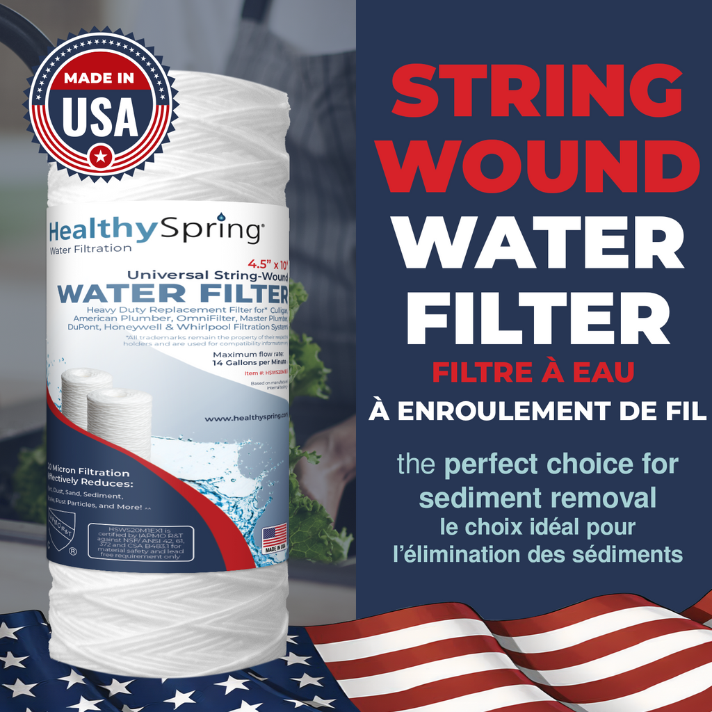 Stringwound, 5 Micron, 4.5"OD, 9.875" Length, DOE, Healthy Spring 3PK
