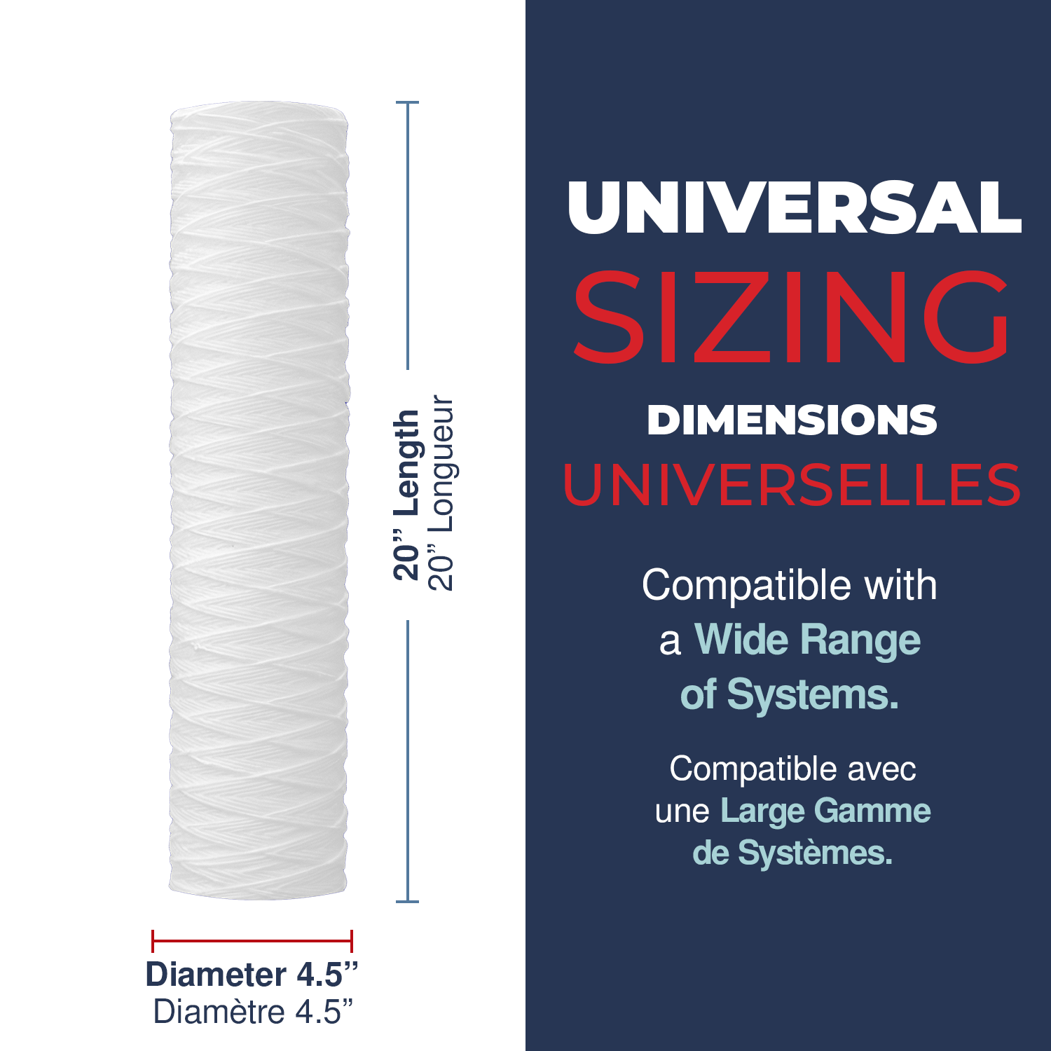 Stringwound, 5 Micron, 4.5"OD, 20" Length, DOE, Healthy Spring 3PK